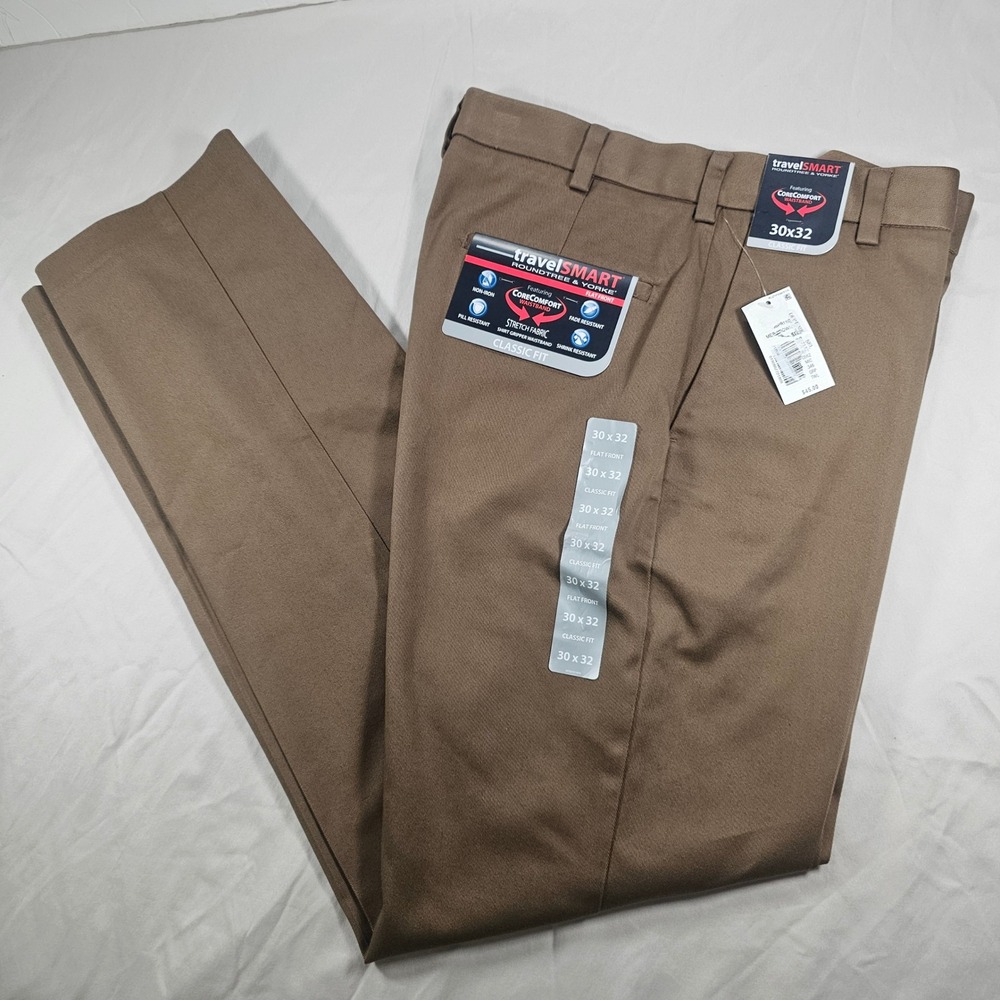 Roundtree & Yorke 30x32 Brown TravelSMART Classic Flat Frt Chino Pants NWT 1604